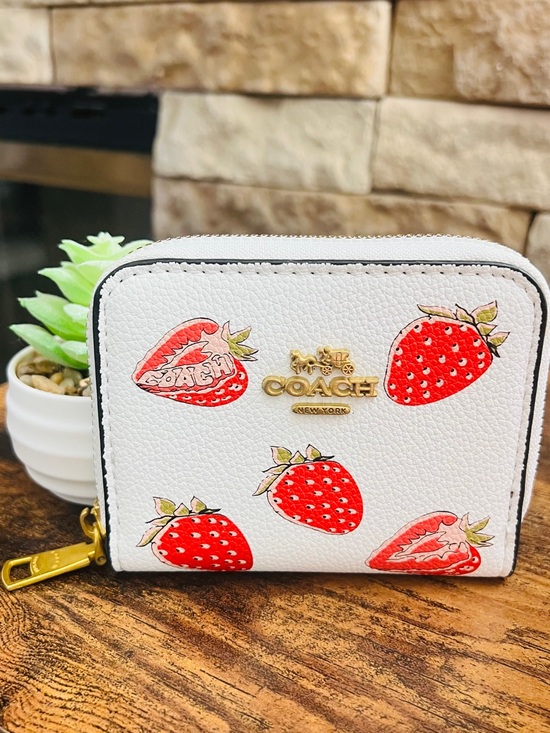 Coach Accessories - Coach White Strawberry Zip Card Wallet with Gold Logo